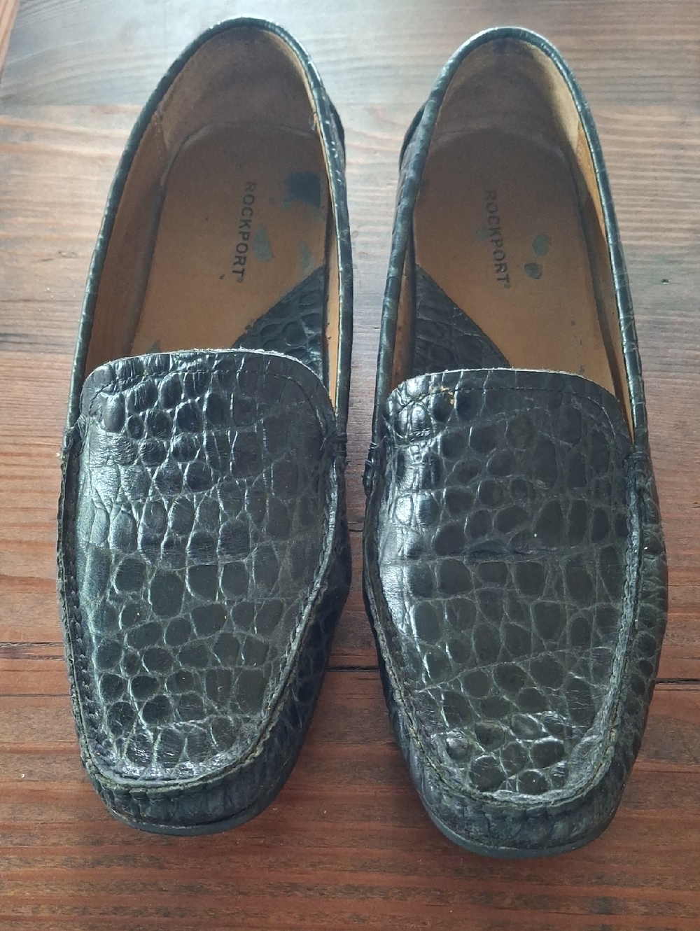 Rockport Black Croc-Embossed Leather Slip-On Loafers Womens Sz 9